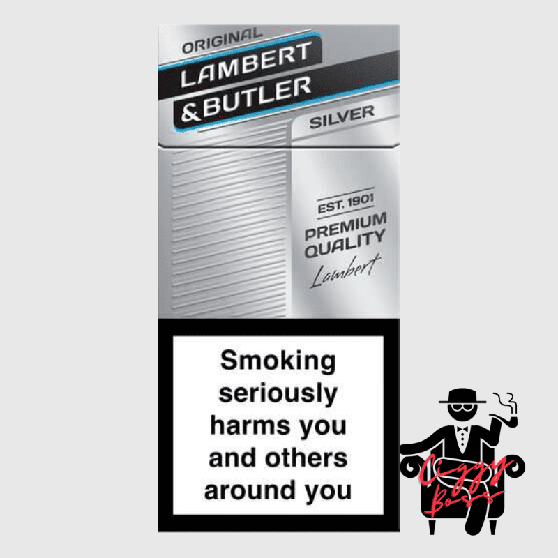 a pack of Lambert and Butler Silver cigarette with Ciggyboss.com logo at the bottom right corner.