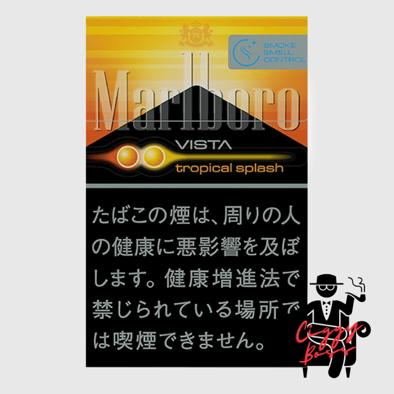 Marlboro Tropical Splash a pack of Marlboro Tropical Splash cigarette with Ciggyboss.com logo at the bottom right corner.