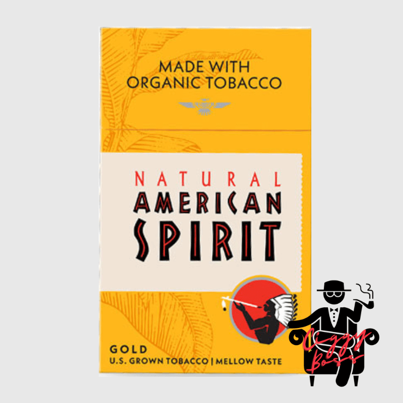 a pack of Natural American Spirit Gold cigarette with Ciggyboss.com logo at the bottom right corner.