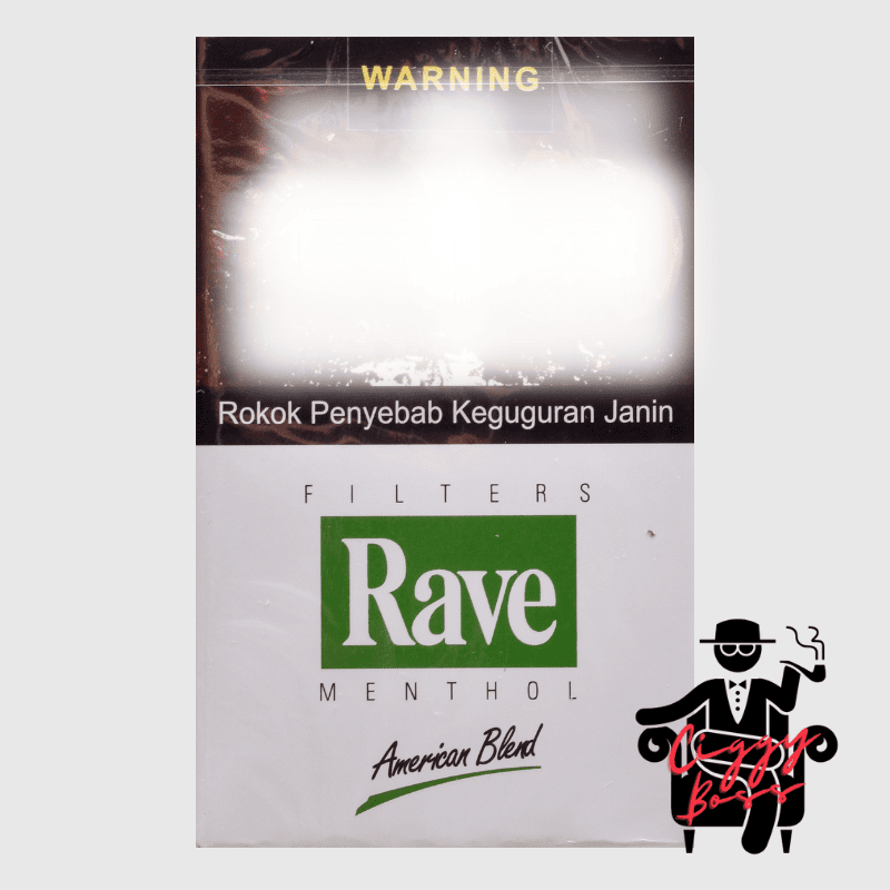 a pack of Rave Menthol cigarette with Ciggyboss.com logo at the bottom right corner.